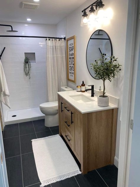 Restroom Remodel, Small Full Bathroom, Remodel Small Bathroom, Guest Bathroom Remodel, Full Bathroom Remodel, Restroom Decor, Small Bathroom Makeover, Bathroom Redesign, Bathroom Design Decor