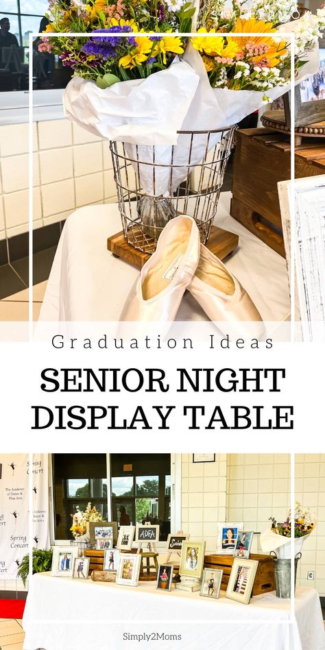 The night of graduation is a time for celebration and reflection, and the senior night display table is a great way to commemorate the hard work and dedication put in throughout high school. Come to the senior night display table to find photos and memories of all the accomplishments and experiences that made this senior year so special. Be prepared to relive all the trips, memories and milestones taken over the past four years- it's bound to be an emotional night full of nostalgia and joy! Senior Table Ideas Sports, Graduation Display Table, Unfinished Wood Crates, Graduation Display, Rounded Table, Cozy Porch, Interiors Bedroom, Shower Tiles, Graduation Tables