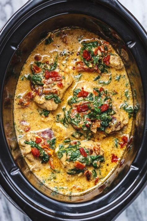 Chicken Recipes Indian, Chicken Breast Crockpot, Braised Chicken Breast, Chicken Recipe Air Fryer, Chicken Breast Crockpot Recipes, Tuscan Garlic Chicken, Slow Cooker Chicken Thighs, Crockpot Chicken Breast, Reheat Chicken