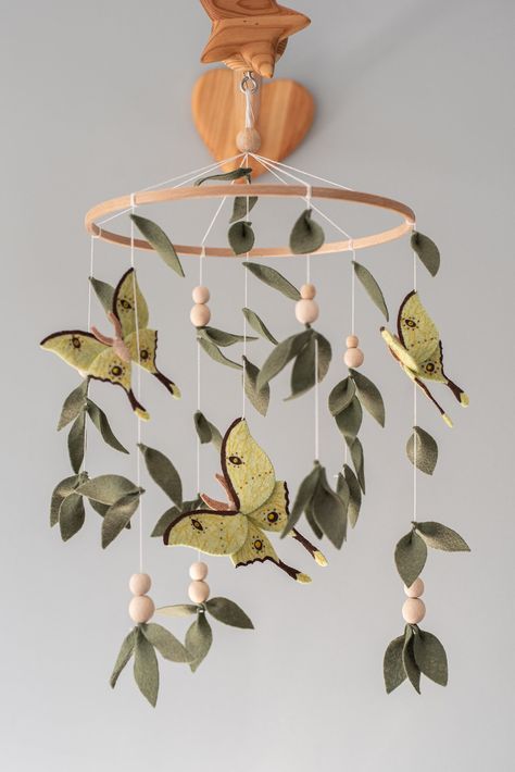 Baby Mobile Arm, Mobile For Crib, Woodland Baby Nursery, Lunar Moth, Butterfly Nursery, Butterfly Mobile, Whimsical Nursery, Nursery Room Design, Baby Room Inspiration