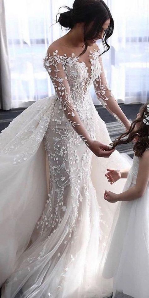 Illusion Long Sleeve Wedding Dresses Youll Like ★ #bridalgown #weddingdress Long Sleeve Bridal Gown, Handmade Mermaid, Wedding Dress Guide, Bridal Gowns Mermaid, Fancy Wedding Dresses, Long Sleeve Wedding Dress Lace, Cute Wedding Dress, Dream Wedding Ideas Dresses, Etsy Wedding