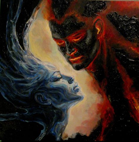 Venus And Mars Painting, Mars And Venus Love, Fire And Water Couple, Mars And Venus Art, Mars And Venus Aesthetic, Earth And Fire Love Art, Venus Painting, Twin Flame Art, Yin Yang Art