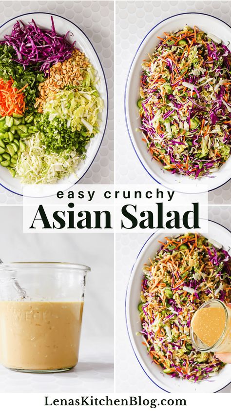 This Asian Salad comes together in 15 minutes and requires no cooking! It features a vibrant medley of crisp, colorful veggies and a creamy miso ginger dressing. With the addition of crunchy peanuts, it’s perfect as a refreshing side or a light main course. Asian Grain Salad, Miso Chicken Salad, Best Asian Salad Recipe, Miso Vinaigrette Recipe, Pasta Salad Asian, Easy Asian Salad, Salad With Miso Dressing, Miso Salad, Miso Salad Dressing