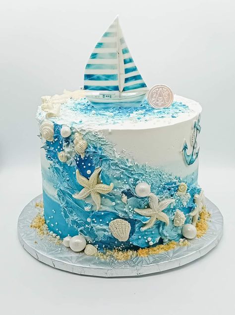 Beach Theme Desserts, Fisherman Cake, Divorce Cake, Beach Birthday Cake, Seashell Cake, Sea Cake, Ocean Cakes, Nautical Cake, Fantasy Cake