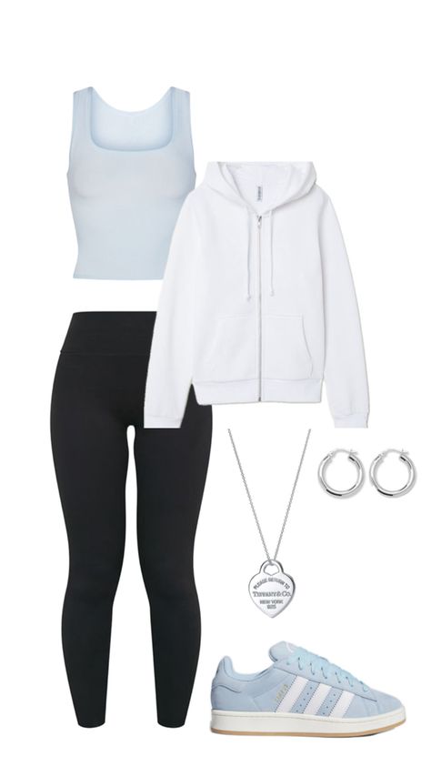 Blue adidas campus outfit ideas - blue skims tank - back to school comfy outfit inspo Outfits W Leggings For School, Blue Leggings Outfit School, Blue Crew Neck Top For Campus, Blue Sporty Tops For Campus, Adidas Aesthetic Outfit, Campus Outfit Ideas, Light Blue Campus 00s, Light Blue Adidas Campus, Blue Adidas Campus