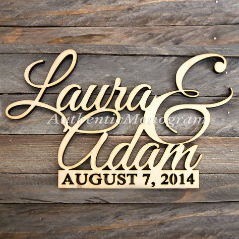 Wooden COUPLE NAMES & DAY to RememberCustom by MonogramCustomArt Scroll Templates, Lézervágott Fa, Create Monogram, Parts Of The Letter, Monogram Door Hanger, Monogram Painting, Monogram Art, Couples Monogram, Wooden Monogram