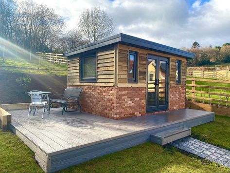 Garden home office in the heart of Monmouthshire. Brick Garden Room, Country Home Office, Brick Shed, Garden Office Shed, Cedar Shed, Shed Build, Brick Slips, Tranquil Home, Garden Room Ideas