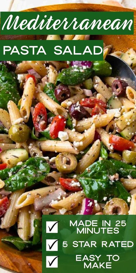 Pasta Salad Mediterranean, Mediterranean Pasta Salad, Tomatoes And Cucumbers, Pasta Salad With Spinach, Pasta Spinach, Mediterranean Recipes Healthy, Mediterranean Diet Recipes Dinners, Mediterranean Pasta Salads, Creamy Feta