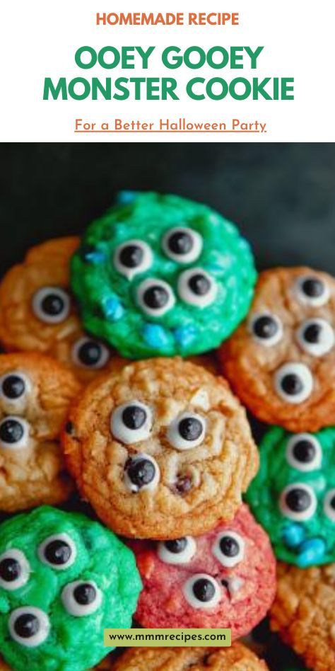 These fun and festive Monster Cake Mix Cookies are the ultimate ooey gooey treat! Easy to whip up with a box of cake mix, these cookies are perfect for Halloween parties or just because! Bright, colorful, and delicious, they’ll be a hit with kids and adults alike. Ready to try a sweet treat with some monster-sized flavor? Click for the recipe! Gooey Monster Cookies, Soft And Chewy Monster Cookies, Soft Baked Monster Cookies, Cookies Gooey, Original Monster Cookies Recipe, Monster Halloween Cookies, Monster Cookie Recipe, Neon Food Coloring, Witch Finger Cookies