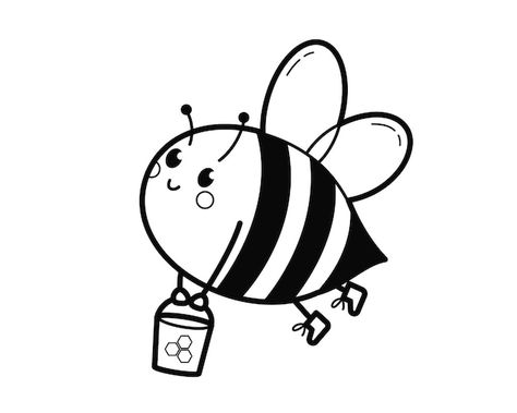 Vector cartoon cute bee flies with a buc... | Premium Vector #Freepik #vector #bee-cartoon #bumblebee #cartoon #cartoon-drawing Bee Flying Drawing, Bee Flying, Bee Cartoon, Hand Outline, Premium Vector Cartoon, Bee Drawing, Bee Illustration, Outline Illustration, Cartoon Cartoon