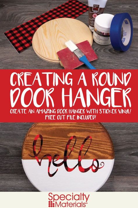 How To Hang Door Hangers, Circle Door Hangers Wooden Diy Christmas, Round Winter Door Hangers, Winter Door Signs Diy, Round Christmas Door Hanger Diy, Diy Door Hangers Wood, Christmas Door Signs Diy, Wooden Door Signs Diy, Winter Door Hangers Diy