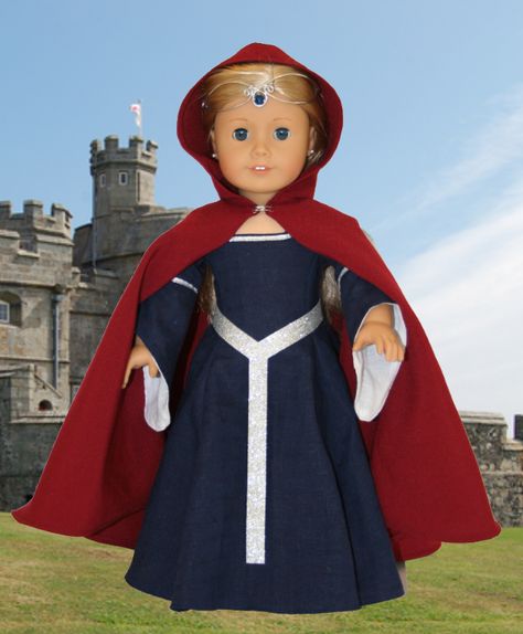 Dress your doll like the heroine she is with this royal Medieval Doll Cape Sewing Pattern. Doll Cape, Medieval Cape, Cape Sewing, Medieval Dolls, Diy Dresses, Cape Outfit, Куклы American Girl, American Girl Diy, Cape Pattern