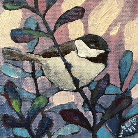 Hannah Seng Art, How To Paint Birds Acrylics, Bird Art Drawing, Bird Painting Acrylic, Bird Paintings, Chickadees, Arte Animal, Art Painting Acrylic, Pics Art