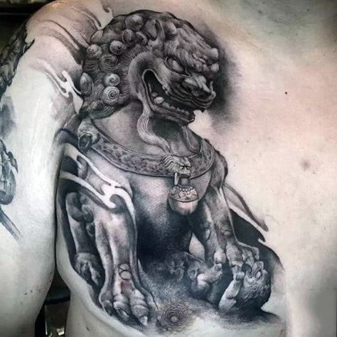 100 Foo Dog Tattoo Designs For Men - Chinese Gaurdian Lions Chinese Lion Tattoo, Japanese Foo Dog, Foo Dog Tattoo Design, Foo Dog Tattoo, Foo Dog Statue, Statue Tattoo, Fu Dog, Traditional Japanese Tattoos, Japanese Sleeve Tattoos