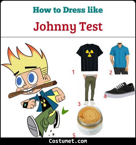 Johnny Test Costume for Cosplay & Halloween 2022 Johnny Test Costume, Guys Halloween Costumes Easy, Johnny Test Halloween Costume, Easy Anime Cosplay Ideas Men, Johnny And June Halloween Costume, Jthm Nny Cosplay, Easy Male Costumes, Cargo Pants Black And White, Easy Costumes For Men