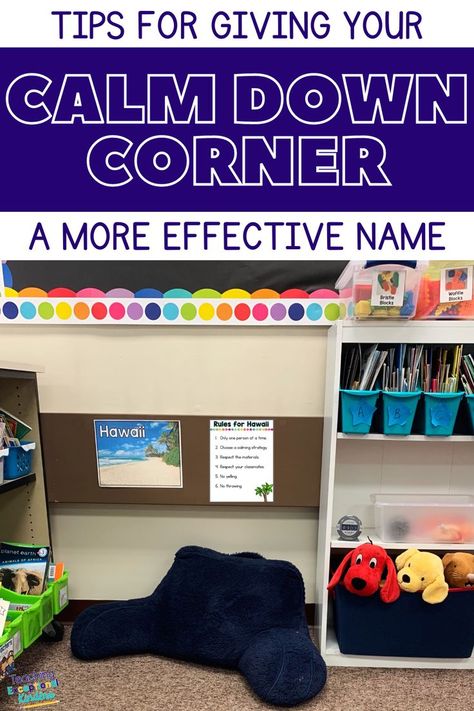 When setting up a classroom calming space, one important thing to consider is what you call it! In this post, I'm talking about the problems with a "calm down corner" name and what to call it instead. Click here to take a closer look at tips and resources for your classroom calming area. Elementary Classroom Calming Corner, Quiet Corner Classroom Calm Down, Calm Down Corner Classroom First Grade, Quiet Corner Classroom, Cozy Corner Preschool Calm Down, Calm Corner Rules, Calming Corner Upper Elementary, Play Therapy Activities, Calm Classroom