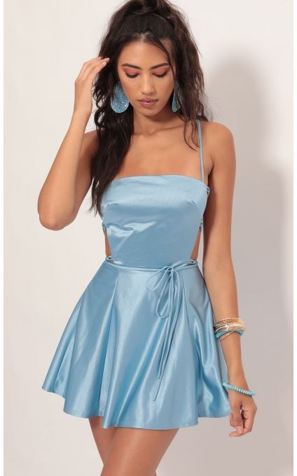 Classy Grad Party, Grad Party Dress, Party Dress Classy, Blue Satin Dress, Leather Jacket Dress, Simple Style Outfits, Dr Closet, Grad Dresses, Grad Party