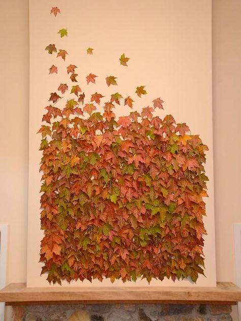 Fall Core, Decoration For Wall, Dry Leaf Art, Easy Diy Fall Decor, Hanging Leaf, Fall Diys, Decoupage Pumpkins, Wall Design Ideas, Leaf Collage