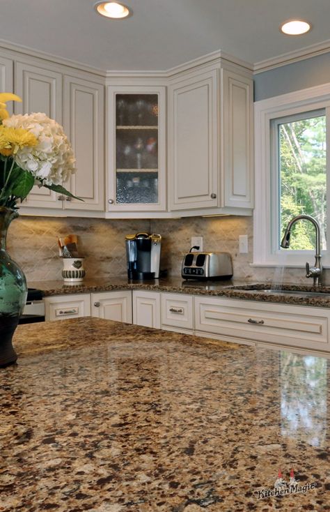 Light Granite Countertops Kitchen Oak Cabinets, Baltic Brown Granite Kitchen Ideas, Brown Countertops Kitchen, Cabinet Color Schemes, Tan Granite Countertops, Resurface Cabinets, Brown Granite Kitchen, Cambria Quartz Kitchen Countertops, Kitchen Cabinet Color Schemes