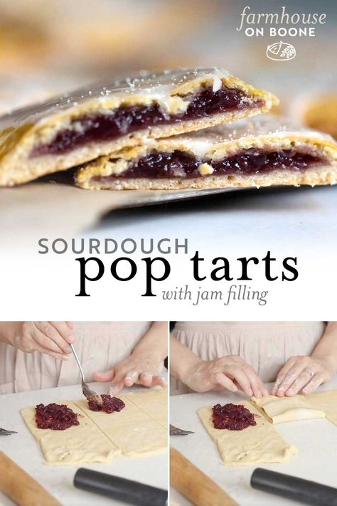 This sourdough pop tarts recipe is so easy to make and brings back the best childhood memories. Made with sourdough discard and filled with strawberry jam, you only need a few pantry staples to make this classic treat in your own kitchen. Einkorn Sourdough Discard Recipes, Sourdough Discard Treats, Discard Pop Tarts, Sourdough Discard Pop Tarts, Sourdough Pop Tarts, Sourdough Pop Tarts Homemade, Sourdough Apple Poptarts, Sourdough Discard Brown Sugar Pop Tarts, Sourdough Brown Sugar Pop Tarts