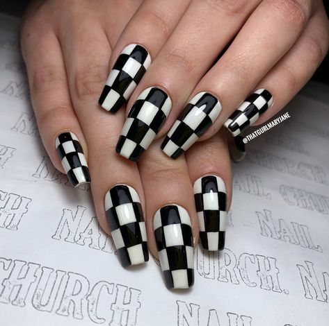 Checker Pattern Nails, Check Board Nails, Checkerboard Nail Art, Checkard Nails Art, Checkboard Nails, Adams Nails, Checker Board Nails, Checkered Nail Designs, Nascar Nails