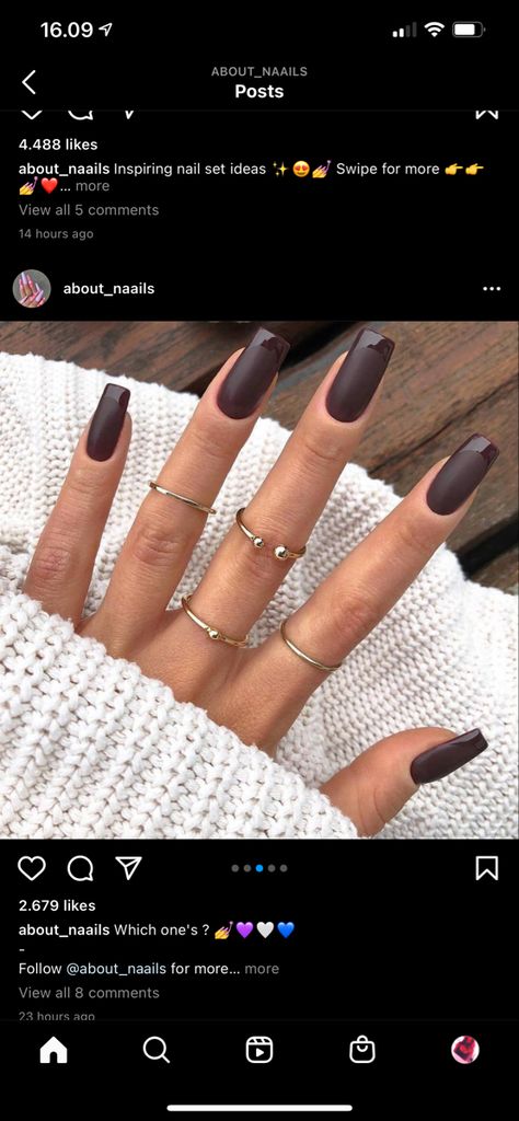 Matte With Shiny Tip Nails, Matte Nail With Shiny Tip, Brown Nails Matte And Glossy, Shiny Tip Matte Nails, Matte Shiny Tip Nails, Brown Matte Nails With Glossy Tips, Matte Dark Brown Nails, Fall Neutral Nails Acrylic, Medium Length Fall Nails Acrylic