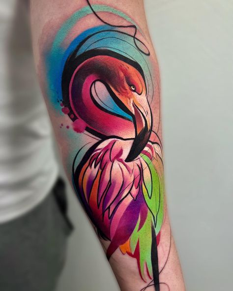 Chibi Tattoo, Flamingo Tattoos, Czech Tattoo, Bird Of Paradise Tattoo, Colored Tattoo Design, Flamingo Tattoo, Paradise Tattoo, Sketch Watercolor, Matching Couple Tattoos