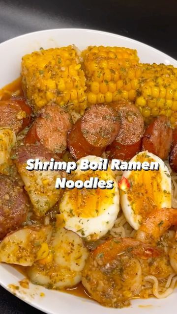 Ramen Noodle Crab Boil, Shrimp Boil With Ramen, Shrimp Boil Noodles, Ramen Crab Boil, Ramon Noodles Seafood Boil, Ramen Noodle Seafood Boil Recipe, Sea Food Noodles, Ramen Noodle Egg Boil, Ramen Noodle Shrimp Boil