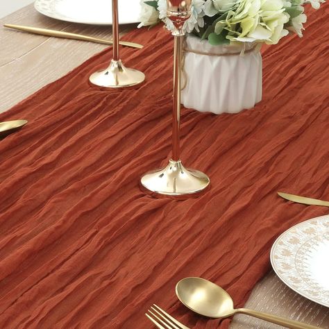 This terracotta table runner is great for your fall wedding or home decor. Terracotta Table Runner, Table Runner For Wedding, Gauze Table Runner, Cheesecloth Table Runner, Summer Table Runner, Thanksgiving Table Runner, Wedding Shower Decorations, Fall Table Runners, Fall Bridal Shower