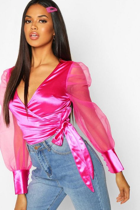 Wrap Blouses, Hot Pink Tops, Birthday Fashion, Wardrobe Tips, Outfits Chic, Black Wrap, African Fashion Women, Cute Blouses, Nice Style