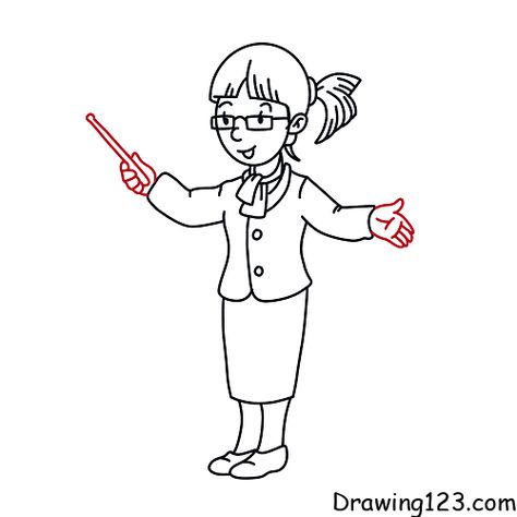 Teacher Drawing Tutorial - How to draw a Teacher step by step How To Draw Teacher, Teacher Drawing, Draw Challenge, Easy Eye Drawing, Teaching Drawing, 1st Grade Writing, Easy Cartoon Drawings, Student Drawing, Basic Drawing