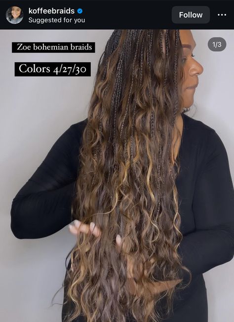 Boho Braids Color Ideas, Gypsylocs Hairstyles, Highlight Boho Braids, Brown Boho Twists, Braids On Brown Skin, Body Wave Boho Braids, 4/30 Braids, Fall Knotless Braids, Burgundy Hair Braids