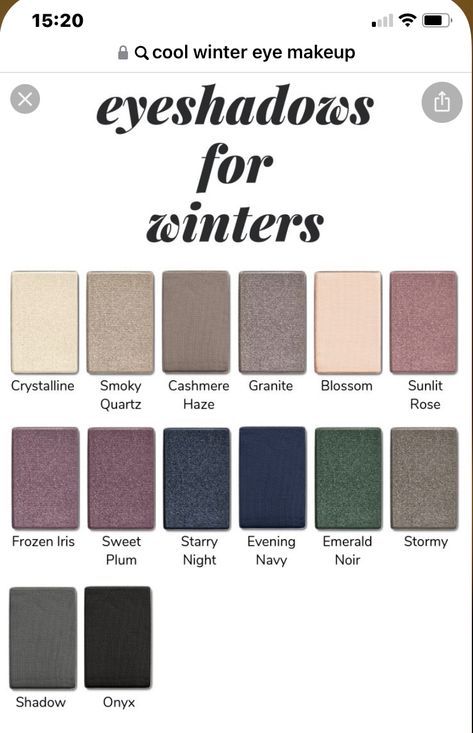 Eyeshadow For Winter Skin Tone, Deep Winter Eyeshadow Looks, Deep Winter Color Palette Capsule Wardrobe, True Winter Eyeshadow Palette, Winter Skin Tone Makeup, Deep Winter Eyeshadow Palette, Winter Color Palette Analysis, Cool Winter Hair Color Palette, Deep Winter Nail Colors