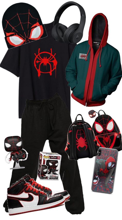 #Spiderman #MilesMorales #Miles #Outfit #Random Miles Morales Fit, Miles Morales Style Outfit, Miles Morales Stuff, Miles Morales Outfit Aesthetic, Miles Morales Clothes, Spiderman Aesthetic Outfit, Miles Morales Outfit Ideas, Miles Morales Inspired Outfit, Spidey Outfit