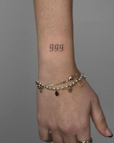 999 Wrist Tattoo, 999 Tatoos, 999 Tattoo, Inspiring Aesthetic, Blue Homecoming Nails, Homecoming Nails Almond, Omerta Tattoo Design, Tattoo Design Hand, Back Shoulder Tattoos