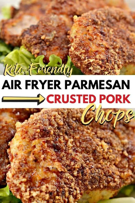 Parmesean Crusted Pork Chops, Porkchops Dinner Ideas, Air Fry Pork Chops, Crusted Potatoes, Cheese Pork Chops, Crusted Pork Chops, Air Fryer Recipes Keto, Parmesan Crusted Potatoes, Parmesan Crusted Pork Chops