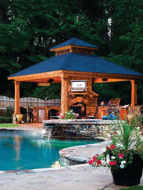 17 Oustanding Gazebo Design Ideas Which Offer Real Pleasure Gazebo Design Ideas, Gazebo Design, Kolam Air, Gazebo Ideas, Backyard Area, Outdoor Pavilion, Backyard Gazebo, Backyard Pavilion, Outdoor Gazebos