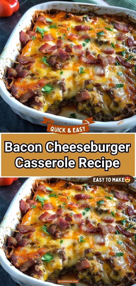 This low-carb cheeseburger casserole with bacon is so simple to make - your family and friends will love it. Keto Bacon Burger Casserole, Hamburger Casserole Recipes Low Carb, Casserole Recipes Hamburger Meat, Hamburger Cheeseburger Casserole, Hamburger Meat Easy Recipes, No Carb Hamburger Recipes, Low Carb Hamburger Meals, Easy Low Carb Casseroles, Easy Dinner Recipes With Bacon