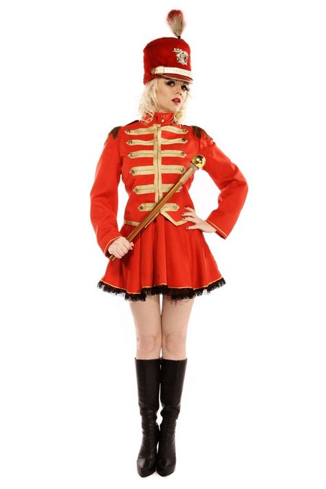 MAJORETTE RED AND GOLD COSTUME Majorette Outfits, Majorette Costumes, Majorette Uniforms, Tap Costumes, Gold Costume, Dress Hire, Black Halloween Dress, Circus Costume, Gold Outfit