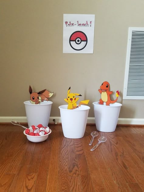 Pokemon Party Games Boys, Pokemon Catapult, Pokemon Pin The Tail, Pokemon 30th Birthday, Pokemon Party Ideas Games, Pokemon Tea Party, Pokemon Bachelorette Party, Pokemon Birthday Party Activities, Pokemon Party Activities