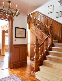 Staircases - Victorian - Staircase - Detroit - by Macomb Stairs and Millwork | Houzz UK Craftsman Style Staircase, Victorian Staircase Ideas, Victorian Millwork, Georgian Staircase, Brooklyn Row House, Types Of Staircase, Victorian Stairs, Victorian Staircase, Brooklyn House