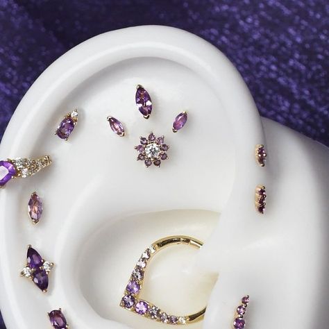 Purple Ear Piercings, Purple Piercings, Pretty Plugs, Purple Tattoos, Ear Peircings, Piercing Chart, Pretty Ear Piercings, Buddha Jewelry, Cute Ear Piercings