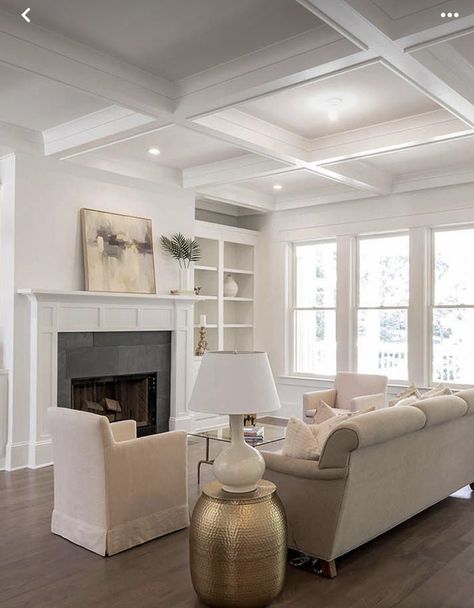 Cauffered Ceiling, Coffered Ceiling Ideas, Bedroom Ceilings, Create Character, White Beams, Ceiling Ideas, Southern Home, Coffered Ceiling, House Kitchen