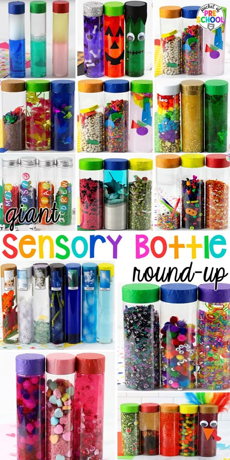 The Ultimate List of Sensory Bottles: A Round-Up for Preschool, Pre-k, and Kindergarten 27 Learning Manipulatives, Discovery Bottles, Sensory Bottle, Sensory Bags, Big Feelings, Sensory Bottles, Creative Curriculum, Preschool Science, Baby Sensory