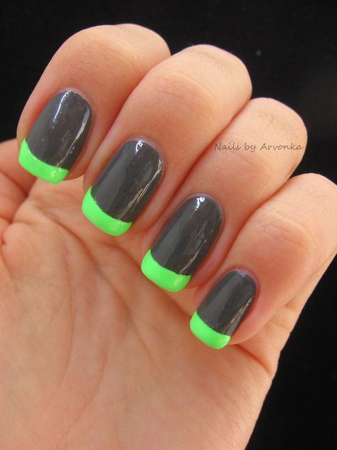 #fingernaildesigns #nails #Tips #acrylicnails #acrylic     #fingernails #nailpolish #fingernailpolish #manicure #fingers  #hands #prettynails  #naildesigns #nailart #pedicure #hands #feet #naillacquer #makeup #diy Nails Grey And Pink, Neon French Manicure, Simple French Tips, Nails Grey, Black French Tip, Neon Green Nails, Super Nails, French Tips, Cute Nail Designs