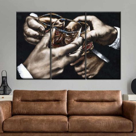 Cheers Multi Panel Canvas Wall Art add the timeless appeal of wineries to your home. Bring the aroma and elegance of wine on your walls to make your decor charming than ever before. Men Living Room Ideas Apartments, Men Living Room Ideas, Masculine Wall Decor, Guys Apartment, Men Living Room, Bachelor Pad Apartment, Mens Wall Art, Mens Apartment Decor, Room Ideas Men