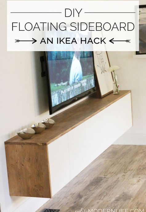 diy floating sideboard credenza, diy, entertainment rec rooms, living room ideas, painted furniture, repurposing upcycling, woodworking… Floating Sideboard, Besta Ikea, Floating Tv Stand, Ikea Furniture Hacks, Ikea Besta, Diy Ikea Hacks, Diy Ikea, Floating Shelves Diy, Diy House Projects