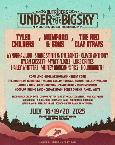 Tyler Childers, Mumford & Sons, The Red Clay Strays Headline Under The Big Sky Festival Carrie Underwood Tour, Sky Music, Luke Grimes, Tyler Childers, Americana Music, Whitefish Montana, Country Music Concerts, Hank Williams Jr, Zac Brown Band