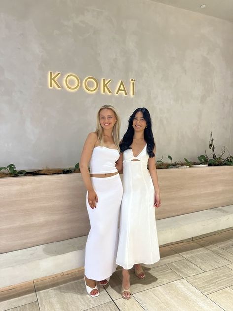 KOOKAIettes snapped in the Bodhi Crop, Lowrise Skirt & Hayman Tie Dress #kookai #whiteset #whitedress #summeroutfit Kookai Outfit, Lowrise Skirt, Rehearsal Dinner Attire, Sisterhood Round, Dinner Attire, 2023 Fashion Trends, Clothes Shopping, Vision Boards, 2023 Fashion