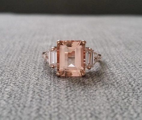 Size 4 Rings, Engagement Ring Emerald, Pink Engagement Ring, Emerald Cut Diamond Engagement Ring, Peach Morganite, Morganite Diamond, London Ontario, Emerald Engagement Ring Cut, Ringe Gold